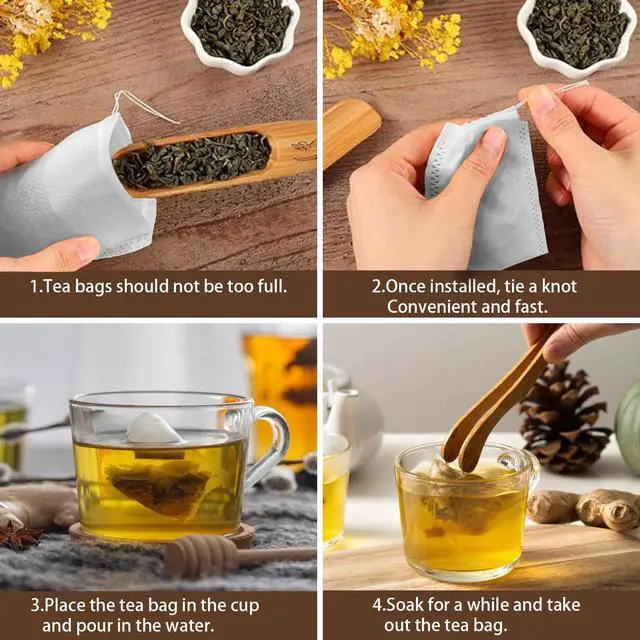 Alt view image 6 of 6 - 200 Count Disposable Tea Filter Bags with Drawstring, Natural Material, for Loose Leaf Tea, Spices, Herbs, 3.5 x 2.75 Inches