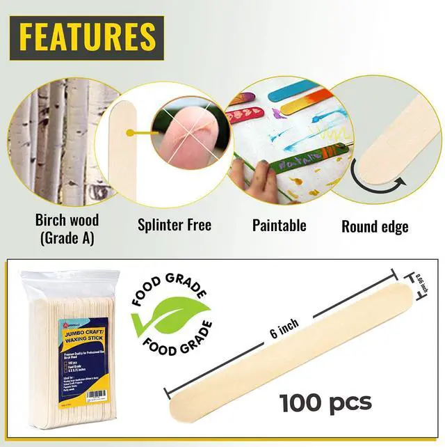 Alt view image 4 of 6 - Apremont 100-Pack 6-Inch Natural Wooden Craft Sticks for DIY Projects, Popsicle Sticks, Paint Stirrers, and Art