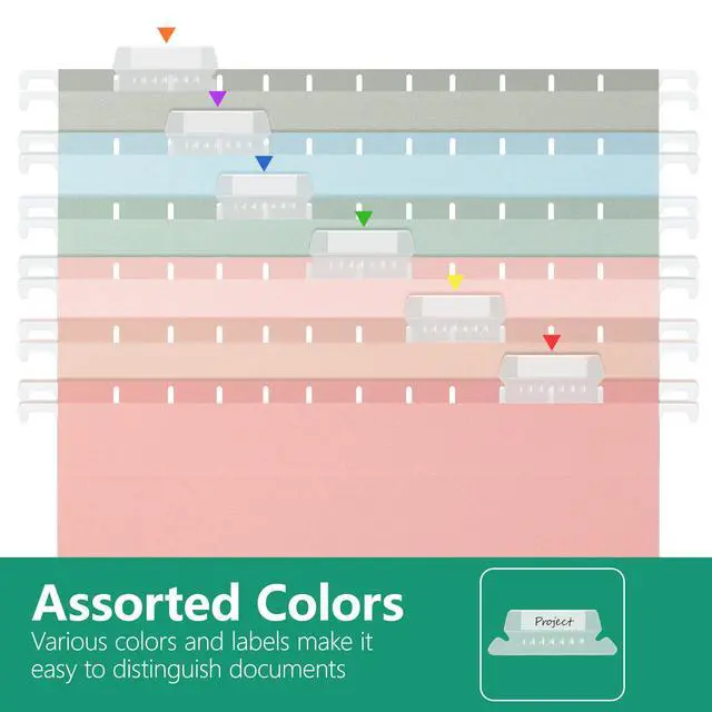 Alt view image 6 of 7 - Hanging File Folders, Letter Size, Assorted Pastel Colors, 6-Pack, 1/5 Cut Tabs, Heavy Duty, 2.54cm Expansion