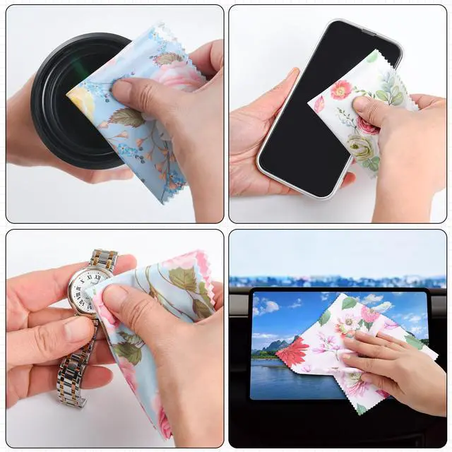 Alt view image 6 of 7 - 8-Pack Microfiber Cleaning Cloths 7x6 Inches, Multicolor Floral, for Eyeglasses, Camera Lens, Phone, Laptop, LCD TV Screen