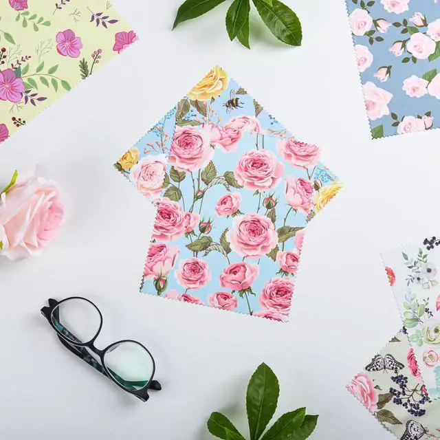 Alt view image 5 of 7 - 8-Pack Microfiber Cleaning Cloths 7x6 Inches, Multicolor Floral, for Eyeglasses, Camera Lens, Phone, Laptop, LCD TV Screen