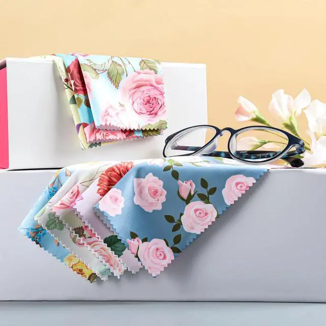 Alt view image 3 of 7 - 8-Pack Microfiber Cleaning Cloths 7x6 Inches, Multicolor Floral, for Eyeglasses, Camera Lens, Phone, Laptop, LCD TV Screen