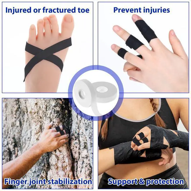 Alt view image 6 of 6 - 2 Rolls Finger Tape, 0.6-Inch x 32-Feet, Extra Strong Adhesive, Athletic Tape for Fingers, Hands, Toes, Rock Climbing, Skin-Friendly, Outdoor Sports, Football (Black)