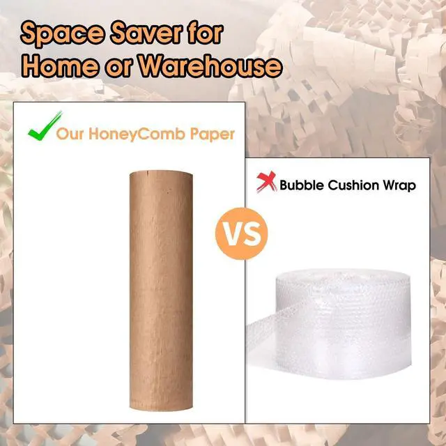 Alt view image 2 of 7 - Honeycomb Pacific Mailer 12" x 65' Moving Paper Bubble Cushioning Wrap with 20 Fragile Sticker Labels