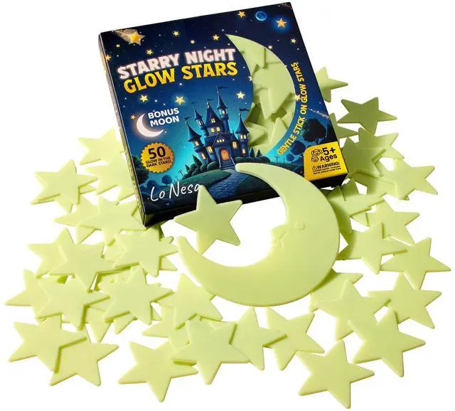 Main image of Starry Night Glow Stars - Extra Large, Extra Strong Glow for Walls & Ceilings - Mounting Putty Included