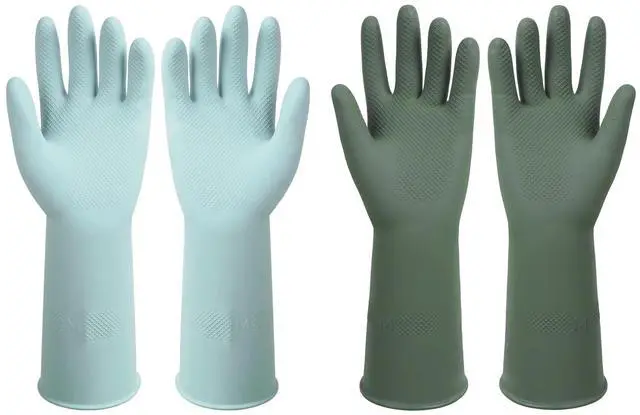 Main image of Rubber Gloves 2Pairs Dishwashing Reusable Kitchen Gloves Non-Slip Long-lasting
