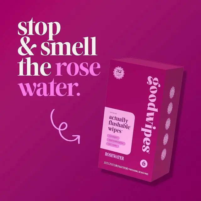 Alt view image 2 of 6 - Goodwipes Rosewater Flushable Wipes, Individually Wrapped Travel Wipes, pH Balanced for Feminine Hygiene, 32 Count (1 Pack)