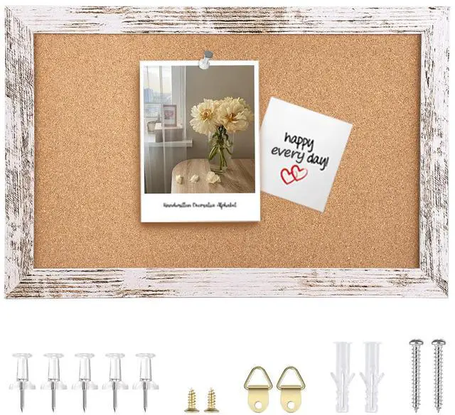 Main image of Cork Bulletin Board 11.8x8.6Inches Mini Decorative Hanging Framed Pin Board Vision Board with Wooden Frame for School Home Office (2230, WH, 1p)