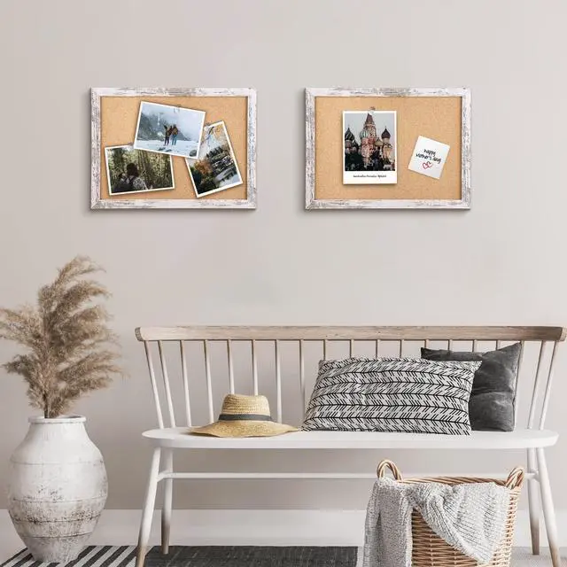 Alt view image 5 of 5 - Cork Bulletin Board 11.8x8.6Inches Mini Decorative Hanging Framed Pin Board Vision Board with Wooden Frame for School Home Office (2230, WH, 1p)