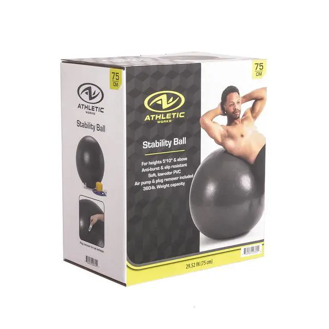 Alt view image 7 of 7 - Athletic Works 75 cm Anti-Burst Exercise Yoga Ball with Foot Pump