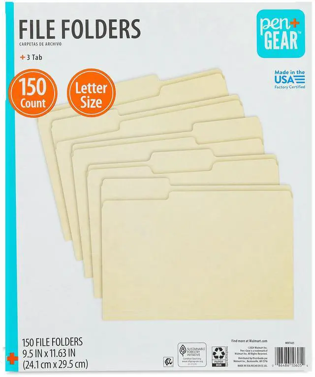 Main image of Pen+Gear File Folders, Manila, Letter, 1/3 Cut, 150 Count