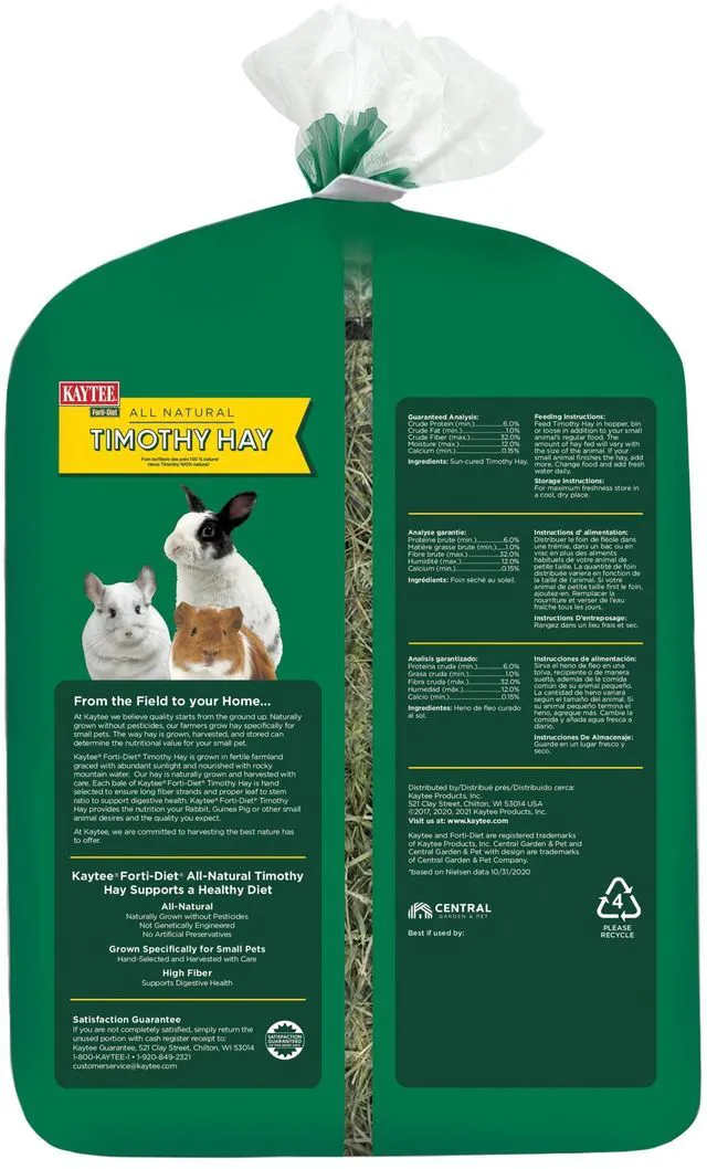 Alt view image 4 of 6 - Kaytee Forti-Diet All Natural Timothy Hay, 48 oz, for Rabbits, Guinea Pigs, Hamsters, Chinchillas and Other Small Animals