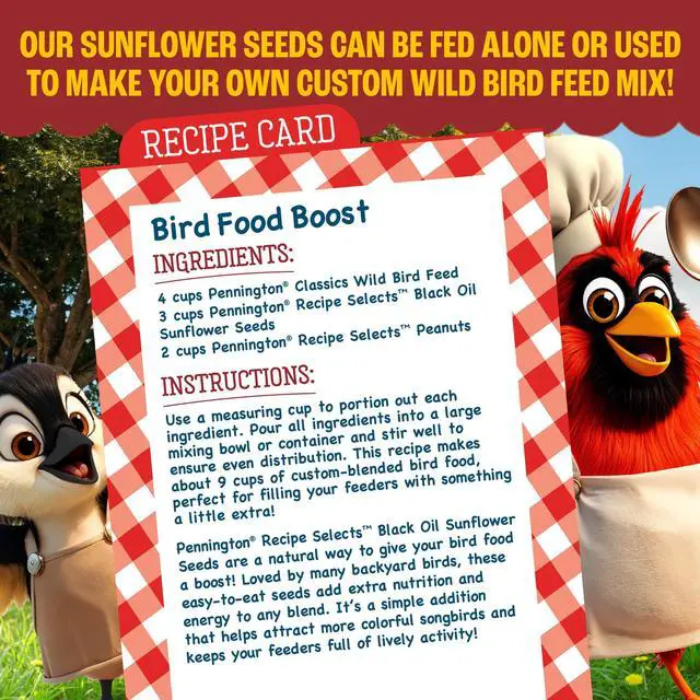 Alt view image 3 of 5 - Pennington Recipe Selects Black Oil Sunflower Seed Dry Wild Bird Feed, Bird Food, 20 lb. Bag, 1 Pack