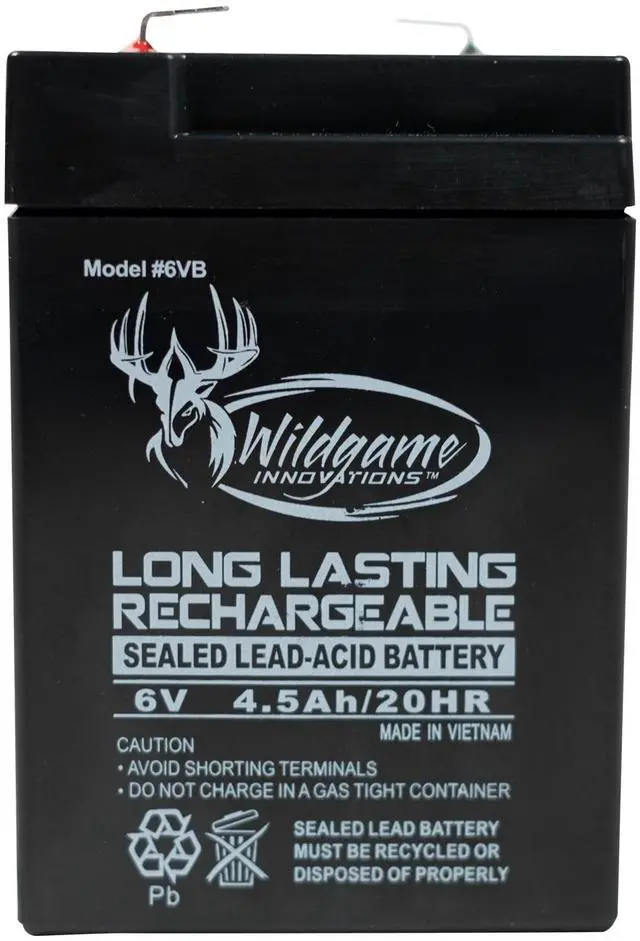 Main image of WILDGAME INNOVATIONS 6V Edrenaline Rechargeable Battery for Game Feeders, Outdoor Long-Lasting Sealed Lead-Acid Tab Style Rechargeable Battery