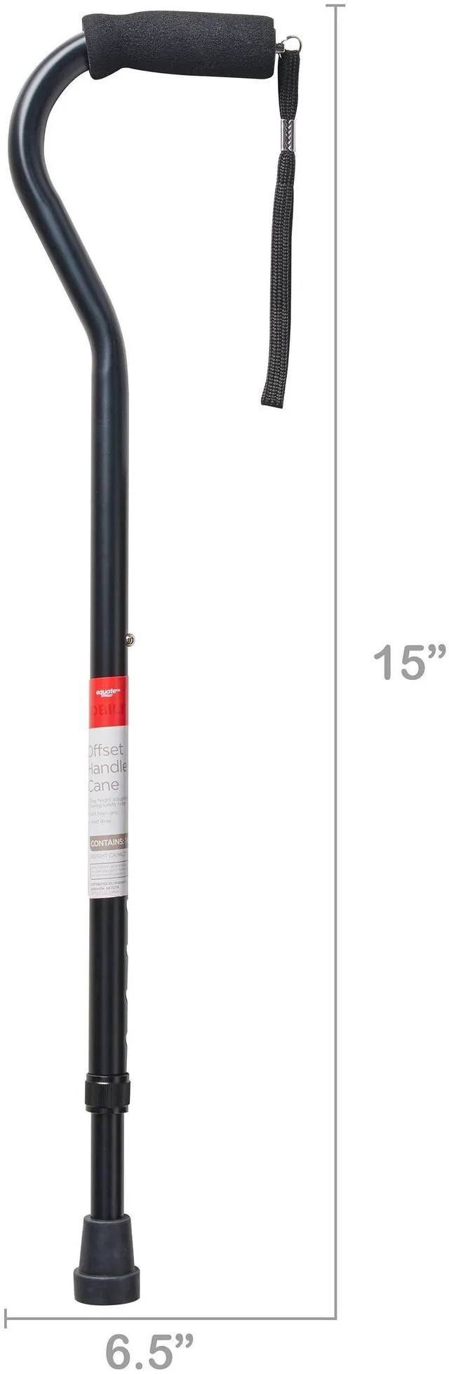 Alt view image 2 of 5 - Equate Mobility Aluminum Offset Handle Cane with Foam Handle, Adjustable Height, Black