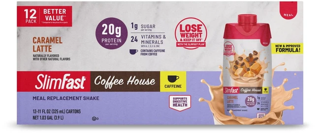 Main image of SlimFast High Protein 20g Energy Ready-to-Drink Meal Replacement Shake, Coffee House Caramel Latte, 11 oz, 12 Count