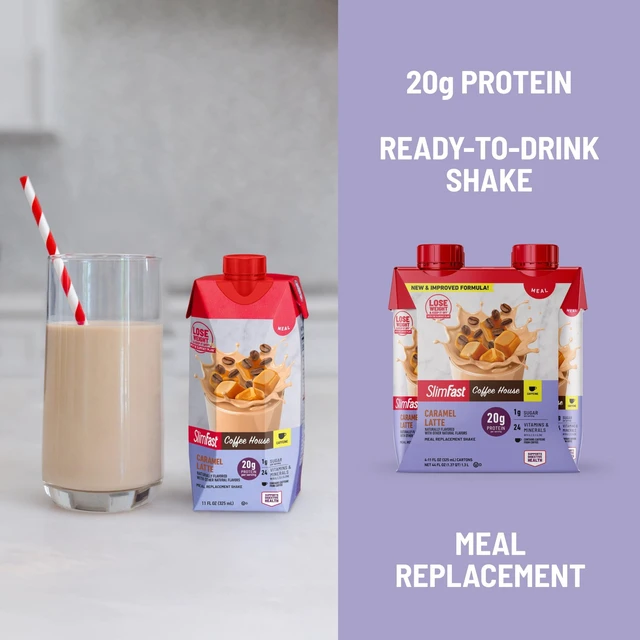 Alt view image 3 of 5 - SlimFast High Protein 20g Energy Ready-to-Drink Meal Replacement Shake, Coffee House Caramel Latte, 11 oz, 12 Count