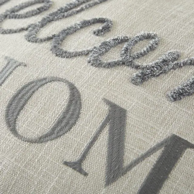 Alt view image 2 of 5 - Mainstays Decorative Pillow, Gray, 14 in x 20 in, Adult, Welcome Home Embroidered Faux Linen