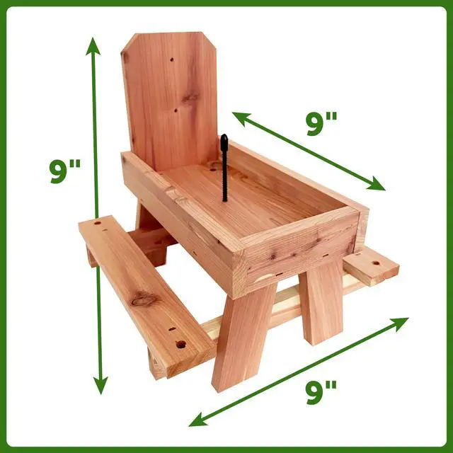 Alt view image 3 of 6 - Pennington Red Cedar Picnic Table Squirrel Feeder, 9"x10"x9", Holds Corn, Nuts and Seeds, 1 Squirrel Feeder Picnic Table