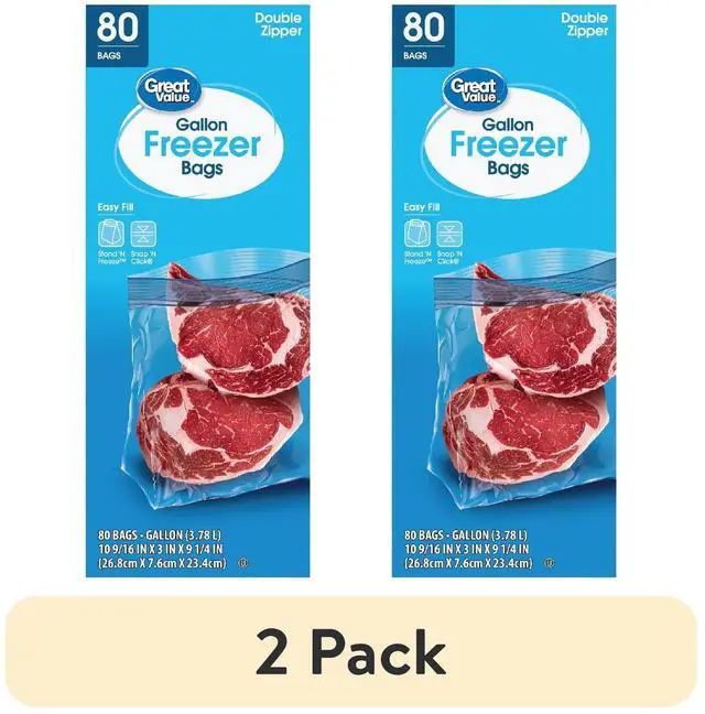Main image of Great Value Freezer Guard Double Zipper Gallon Freezer Bags, 80 Count (2 Pack)