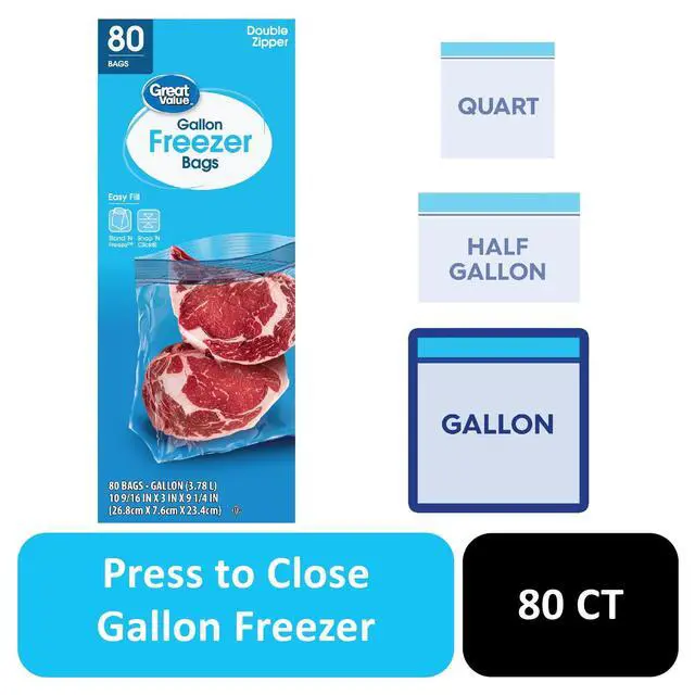 Alt view image 6 of 6 - Great Value Freezer Guard Double Zipper Gallon Freezer Bags, 80 Count (2 Pack)