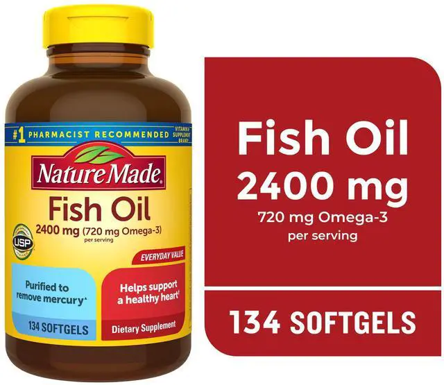 Main image of Nature Made Fish Oil Softgels, 2400mg per Serving, Omega 3 Fish Oil Supplements, 134 Count