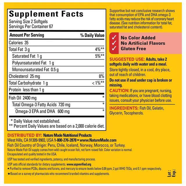 Alt view image 3 of 4 - Nature Made Fish Oil Softgels, 2400mg per Serving, Omega 3 Fish Oil Supplements, 134 Count