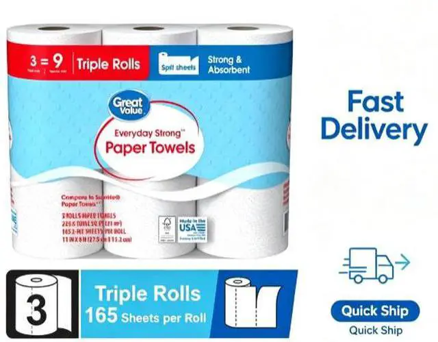 Main image of Great Value Everyday Strong Paper Towels, 3 Triple Rolls