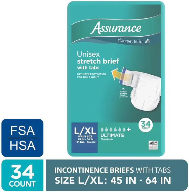 Main image of Assurance Unisex Stretch Briefs with Tabs, 34 Count, Size L/XL