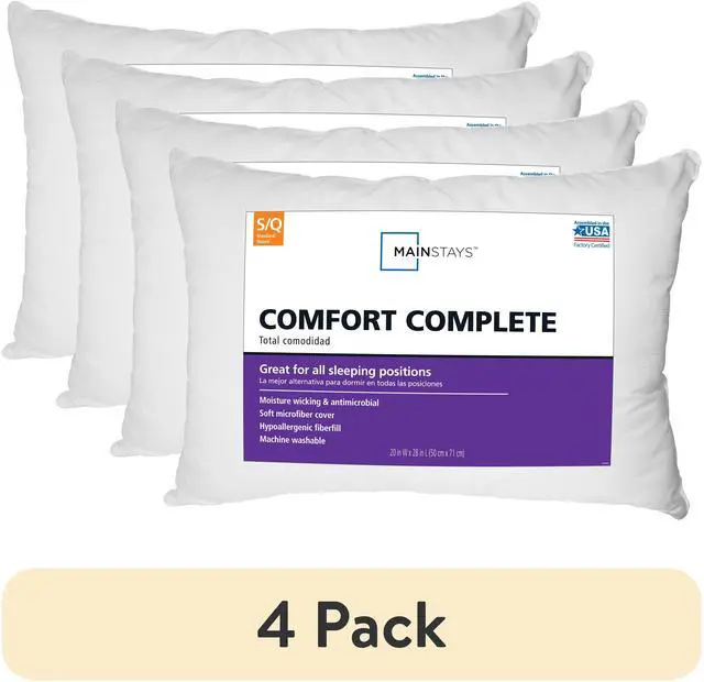 Main image of Mainstays Comfort Complete Bed Pillow, Standard/Queen (4 Pack)