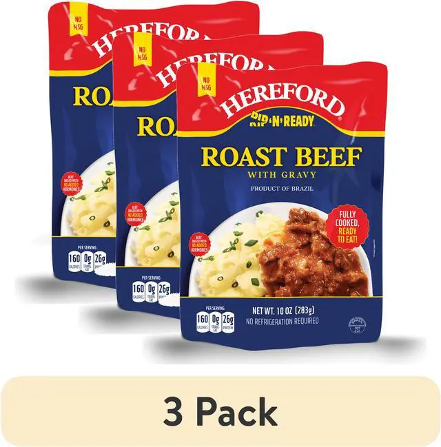 Main image of Hereford Fully Cooked Roast Beef with Gravy, Shelf Stable Pouch, 10 oz (3 Pack)