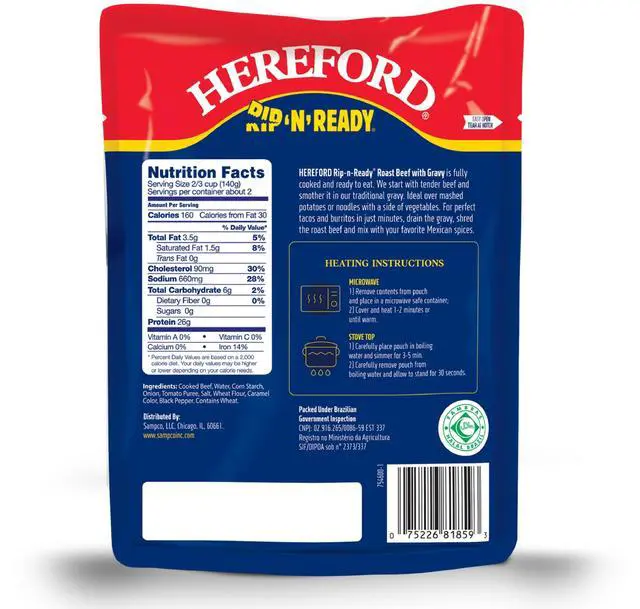 Alt view image 4 of 7 - Hereford Fully Cooked Roast Beef with Gravy, Shelf Stable Pouch, 10 oz (3 Pack)