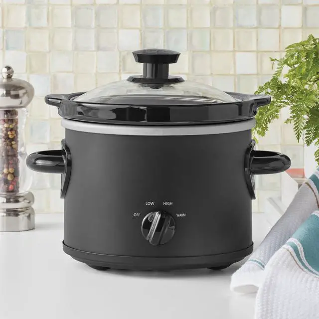 Alt view image 4 of 6 - Mainstays 2-Quart Round Slow Cooker with Glass Lid and Matte Black Finish