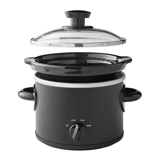 Alt view image 3 of 6 - Mainstays 2-Quart Round Slow Cooker with Glass Lid and Matte Black Finish