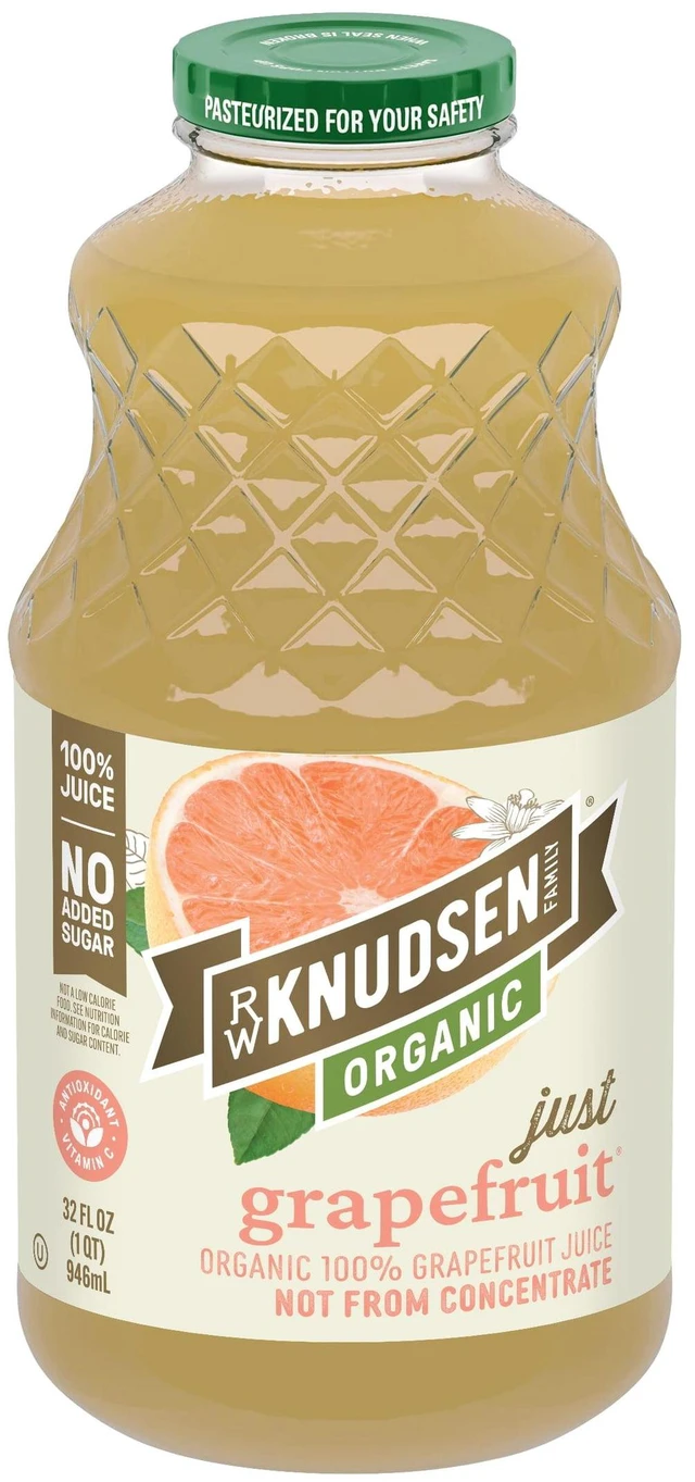 Main image of R.W. Knudsen Family Organic Grapefruit Juice, Shelf-Stable, 32 oz, Glass Bottle