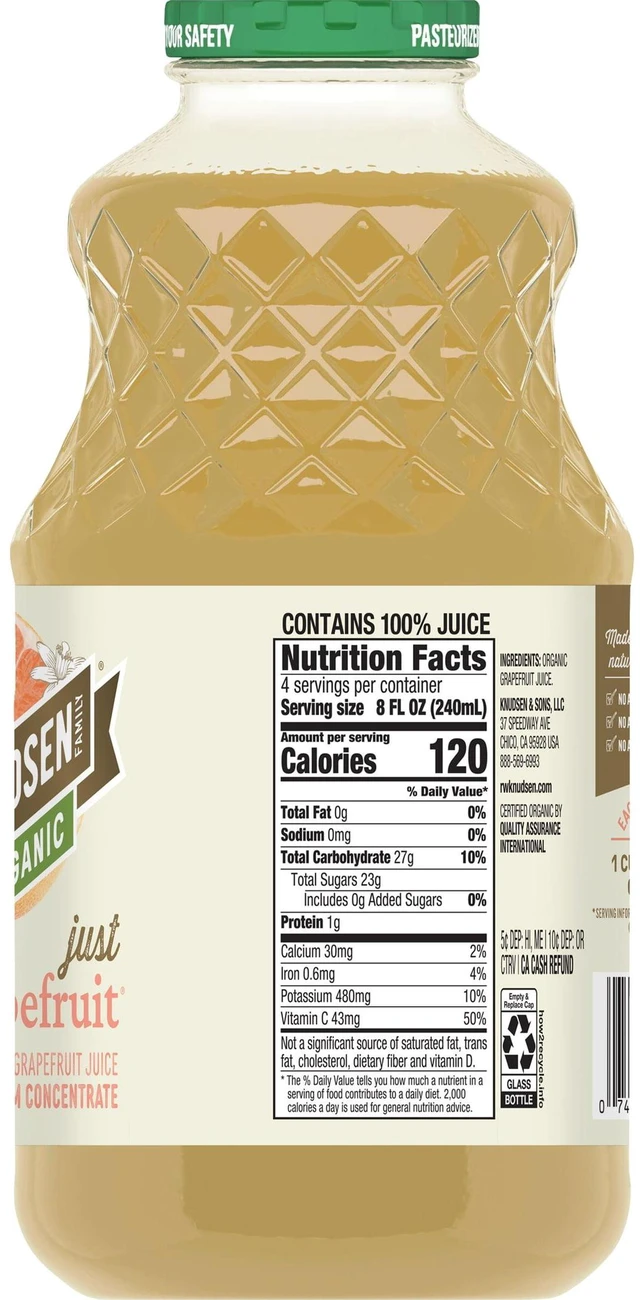 Alt view image 3 of 6 - R.W. Knudsen Family Organic Grapefruit Juice, Shelf-Stable, 32 oz, Glass Bottle