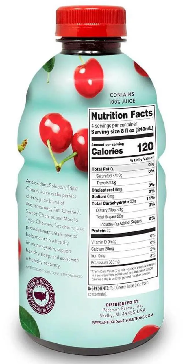 Alt view image 3 of 6 - Antioxidant Solutions Tart Cherry Juice, Not from Concentrate, 32 fl oz (6 Pack)