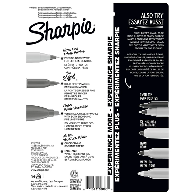Alt view image 3 of 6 - Sharpie Permanent Markers, 6 Count, Black, Variety Pack with Chisel, Fine, and Ultra-Fine Tips