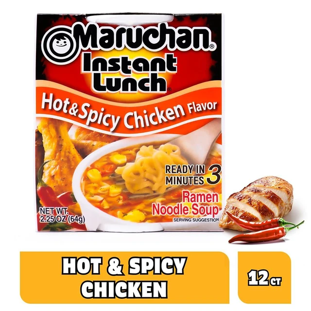 Alt view image 2 of 5 - Maruchan Instant Lunch Ramen Noodles, Hot & Spicy Chicken Flavor, Japanese-Style Instant Noodle Soup, 2.25 Oz (12 Pack)