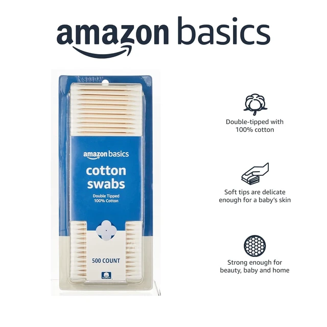 Alt view image 6 of 6 - Amazon Basics Double-Tipped Cotton Swabs, 500 Count, for Personal Hygiene and Baby Care, Versatile, Baby Safe