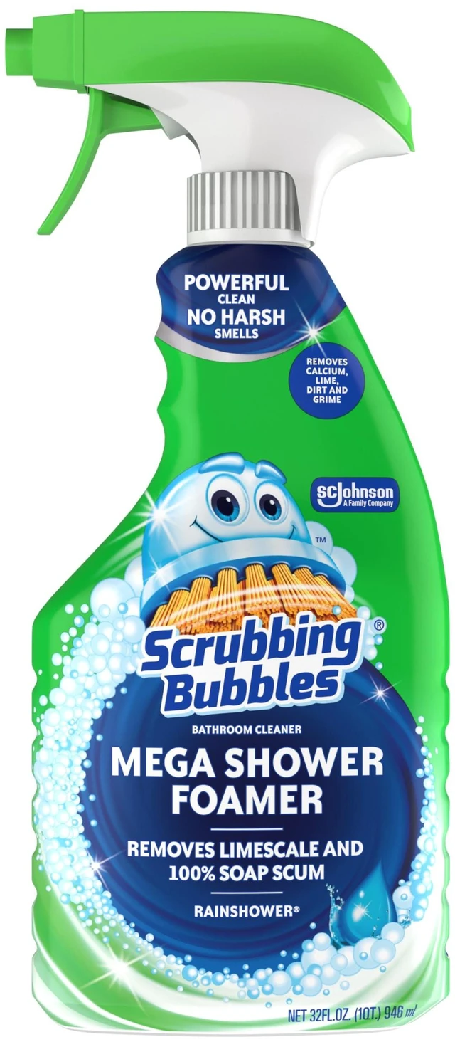Main image of Scrubbing Bubbles Mega Shower Foamer Disinfecting Spray, Multi-Surface Bathroom and Tile Cleaner, Grime Fighter, Removes 100% Soap Scum, Rainshower Scent, 32 oz