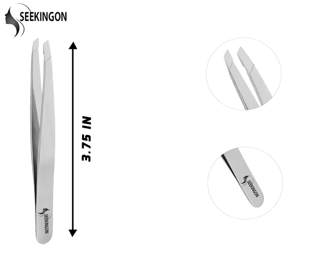 Alt view image 7 of 7 - Slant Sharp Precision Tweezers for Facial Hair & Ingrown Hair, Hand Filed & Aligned, Non-Slip Grip, Silver - for Women & Men