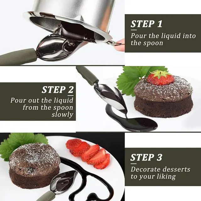 Alt view image 5 of 5 - 2Pcs Stainless Steel Precision Drawing Decorating Spoon Set, Chef Drizzle Spoons, Chocolate Filter Spoons, Plating Spoon for Decorative Plates, Cake, Coffee