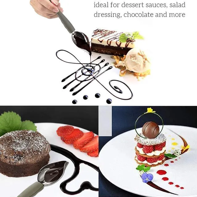 Alt view image 4 of 5 - 2Pcs Stainless Steel Precision Drawing Decorating Spoon Set, Chef Drizzle Spoons, Chocolate Filter Spoons, Plating Spoon for Decorative Plates, Cake, Coffee