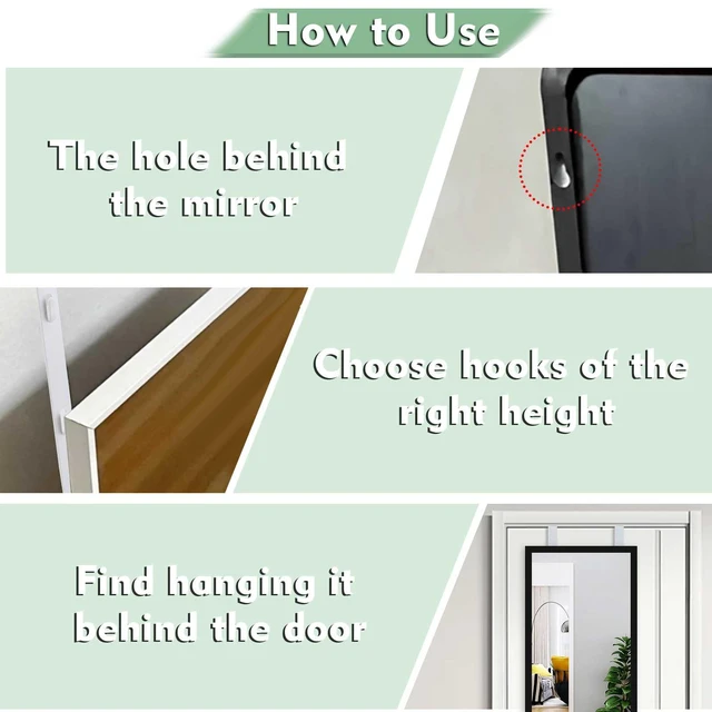 Alt view image 4 of 7 - Over-the-Door Mirror Hanger Set, Adjustable with Protective Lining, 2 Pack Door Brackets, Perfect Height and Fit, Mirror Not Included, White