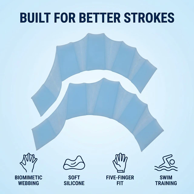 Alt view image 2 of 6 - 2Pcs Blue Silicone Swim Training Gloves, Hand Webbed Flippers, Water Resistance Aquatic Gloves