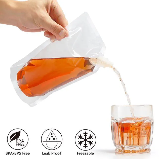 Alt view image 2 of 6 - 20 Pcs Plastic Liquor Flasks with Funnel, 16oz, Reusable Travel Drinking Alcohol Flask Pouch, Concealable Cruise Pouch