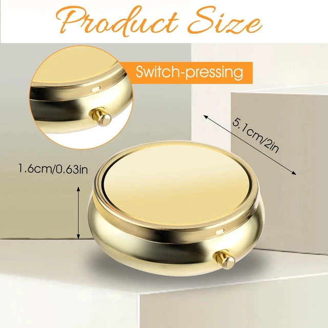 Alt view image 5 of 6 - WLLHYF Small Metal Pill Box - Travel Medicine Organizer, Waterproof, for Purse and Pocket, Gold, for Vitamins, Fish Oil, Supplements
