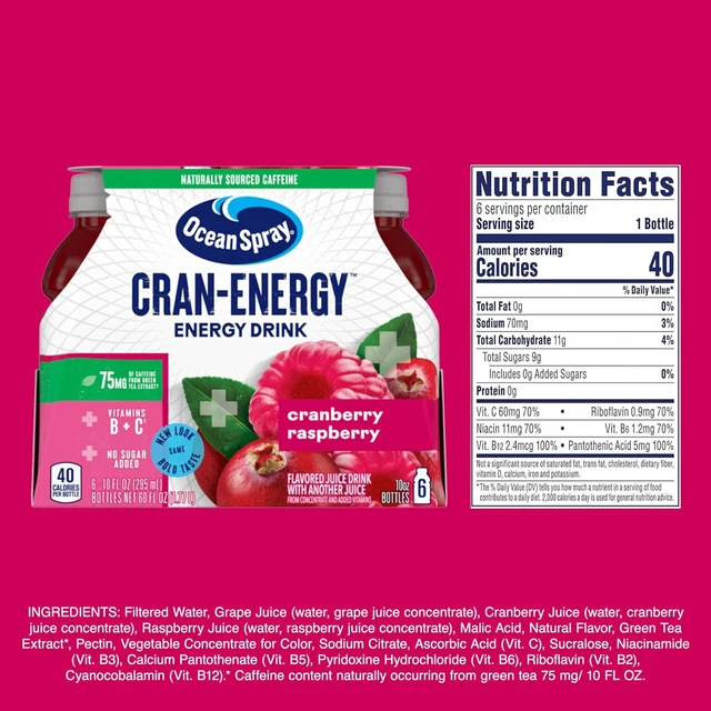 Alt view image 6 of 7 - Ocean Spray Cran-Energy Cranberry Raspberry Juice Drinks, 10 Fl Oz, 6 Count (Pack of 1)
