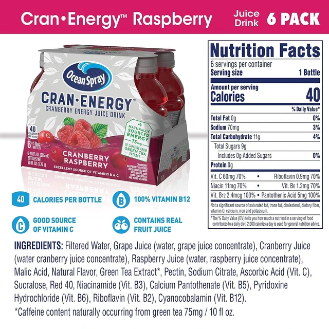 Alt view image 4 of 7 - Ocean Spray Cran-Energy Cranberry Raspberry Juice Drinks, 10 Fl Oz, 6 Count (Pack of 1)